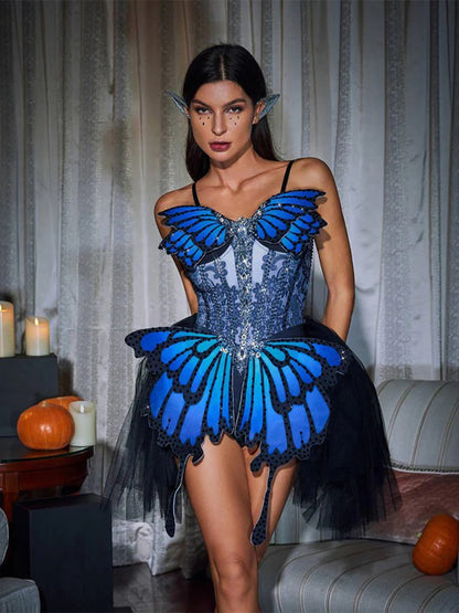 Phaedra Butterfly Tulle Trimmed Mini Dress