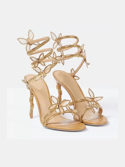 Ramona Rhinestone Stiletto Sandals with Butterfly Embellishment