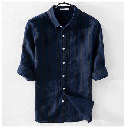 Sky Madrid Linen Striped 3/4 Sleeve Shirt