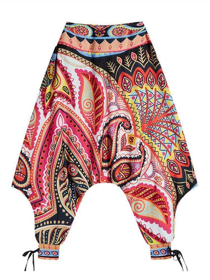 Women'S Bohemian Digital Print Bottom With High Waist Showing Thin And Loose Waisted Lantern Pants