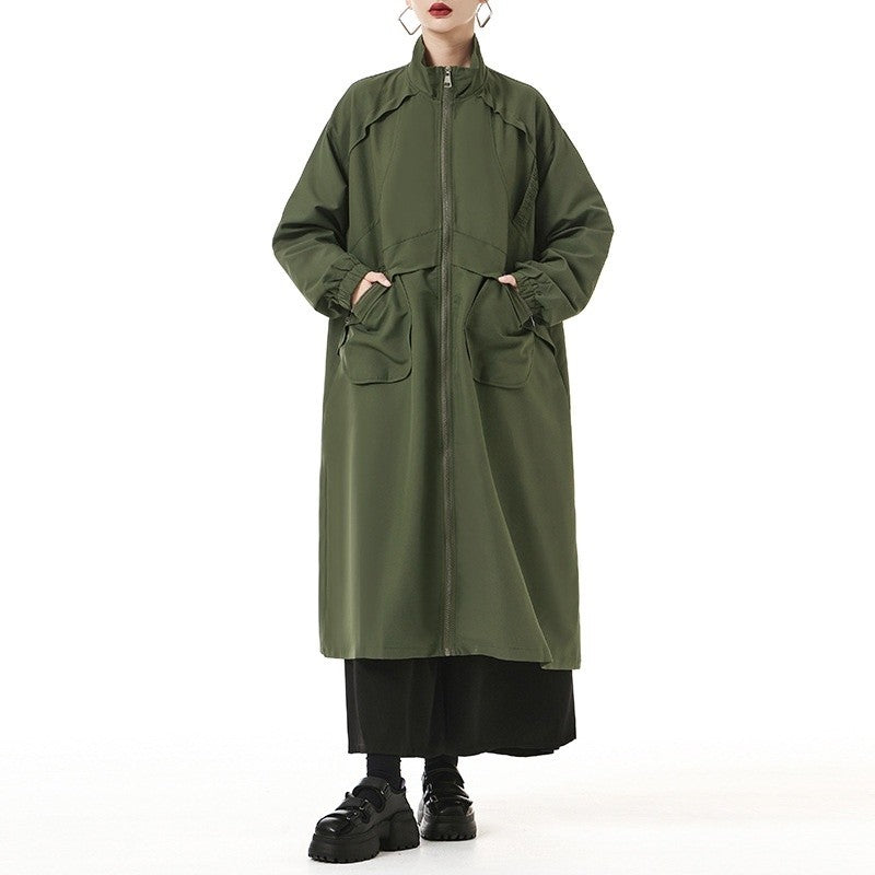Solid-Color Long Trench Coat