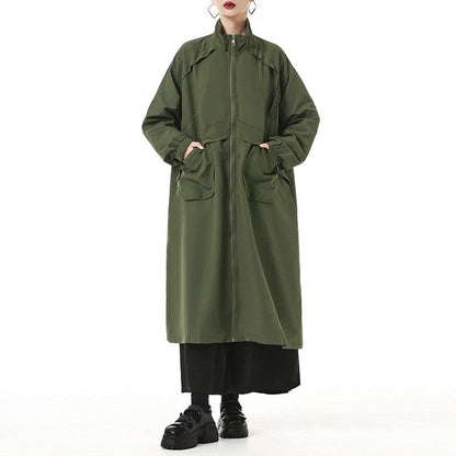 Solid-Color Long Trench Coat