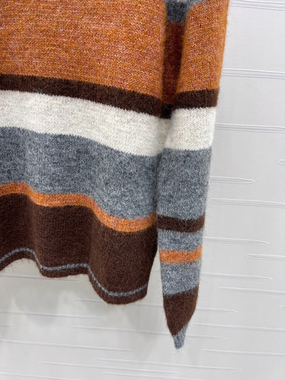 Chanel 2025 Striped Pullover Long-sleeved Sweater Brown Wool Cashmere 319607