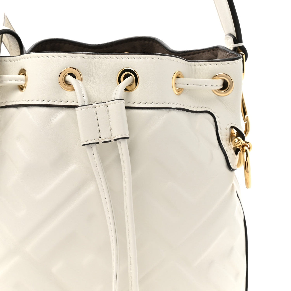 Vitello Liberty F is Fendi FF 1974 Embossed Mini Mon Tresor Bucket Bag White