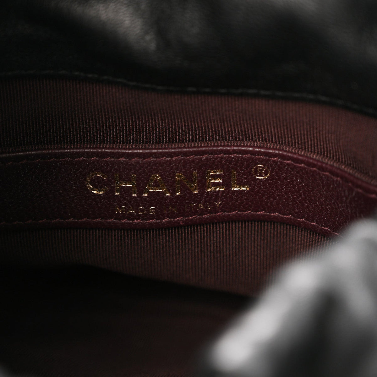 Lambskin Bucket Chain Drawstring Bag Black