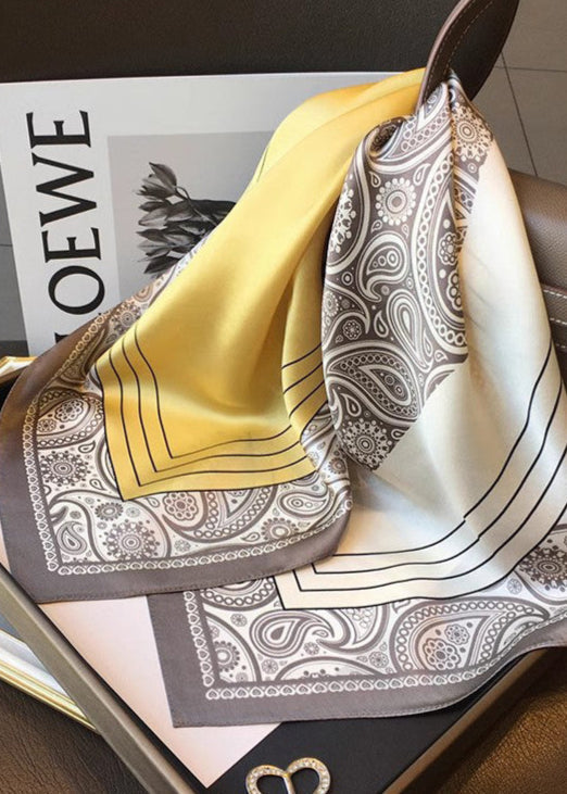 Satin Square Scarf With Golden Paisley Print