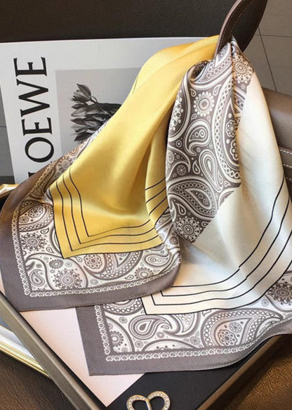 Satin Square Scarf With Golden Paisley Print