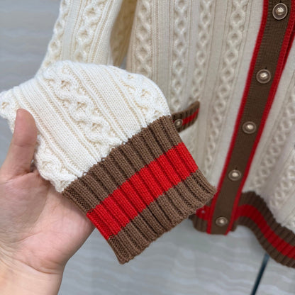 CC Spring 26 Cardigan White Brown Red Wool 342796