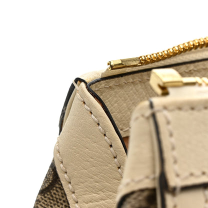 GG Supreme Monogram Textured Dollar Calfskin Web Small Ophidia Tote Bag Beige Ebony Mystic White