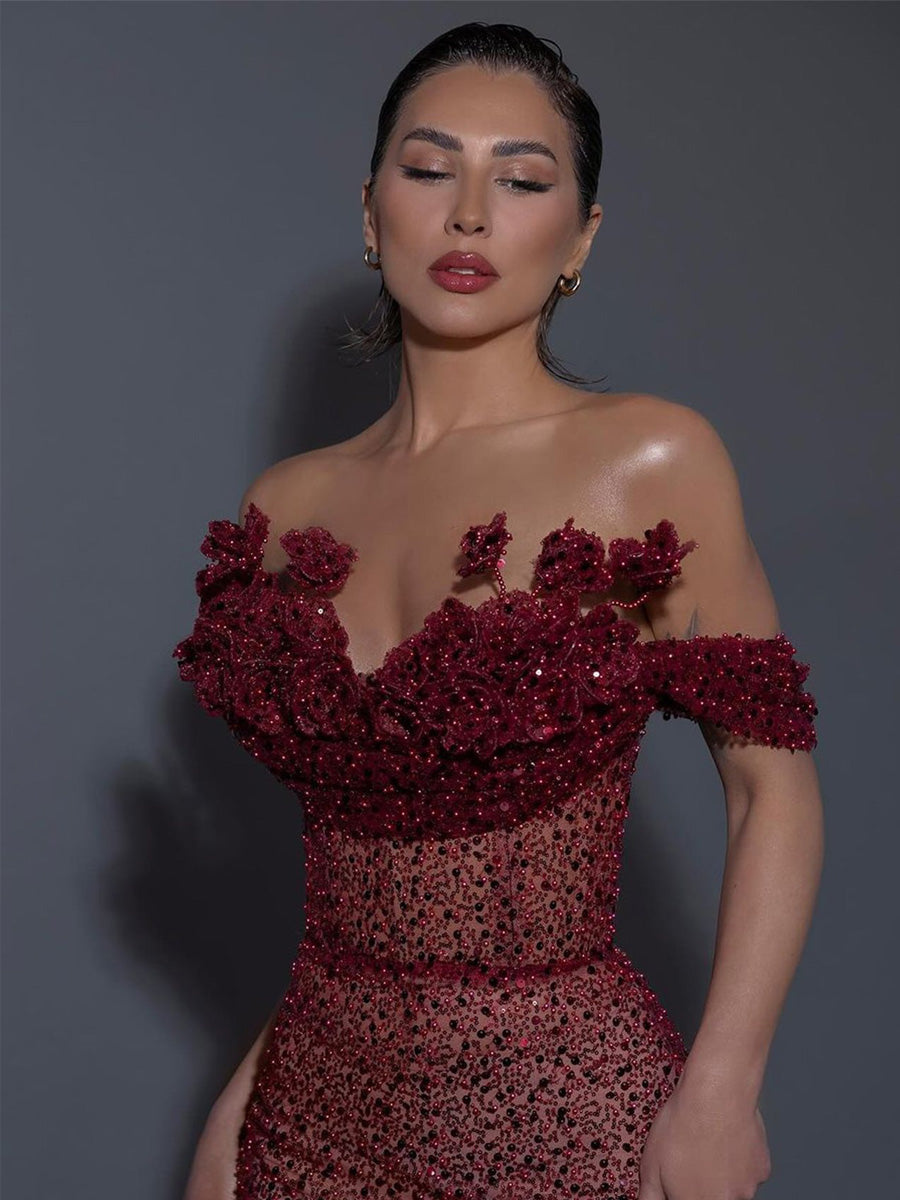 Aleah Elegant Sequin and Beaded Maxi Dress