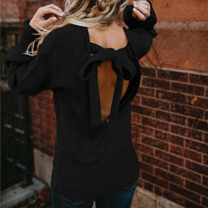 2018 Knit Long Sleeve Bowknot Tops Sweater