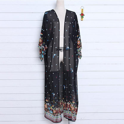 2018 New Print Chiffon Beach Long Bikini Cover Up