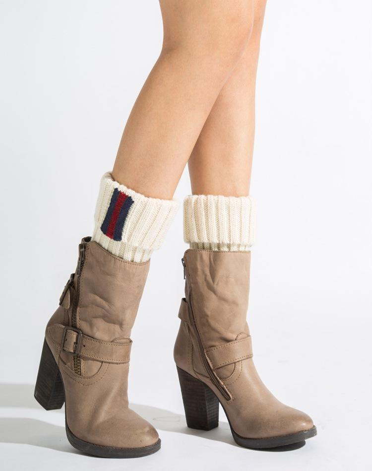 Boot Cuff Thick Short-Sleeved Thick Thick Bamboo Knit Wool Yarn Socks - 2