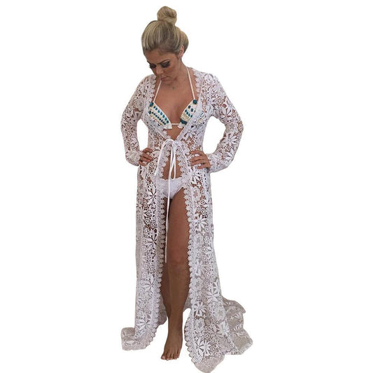 Sexy Lace Long Sleeve Cardigan Bikini Swimwear Cover Up