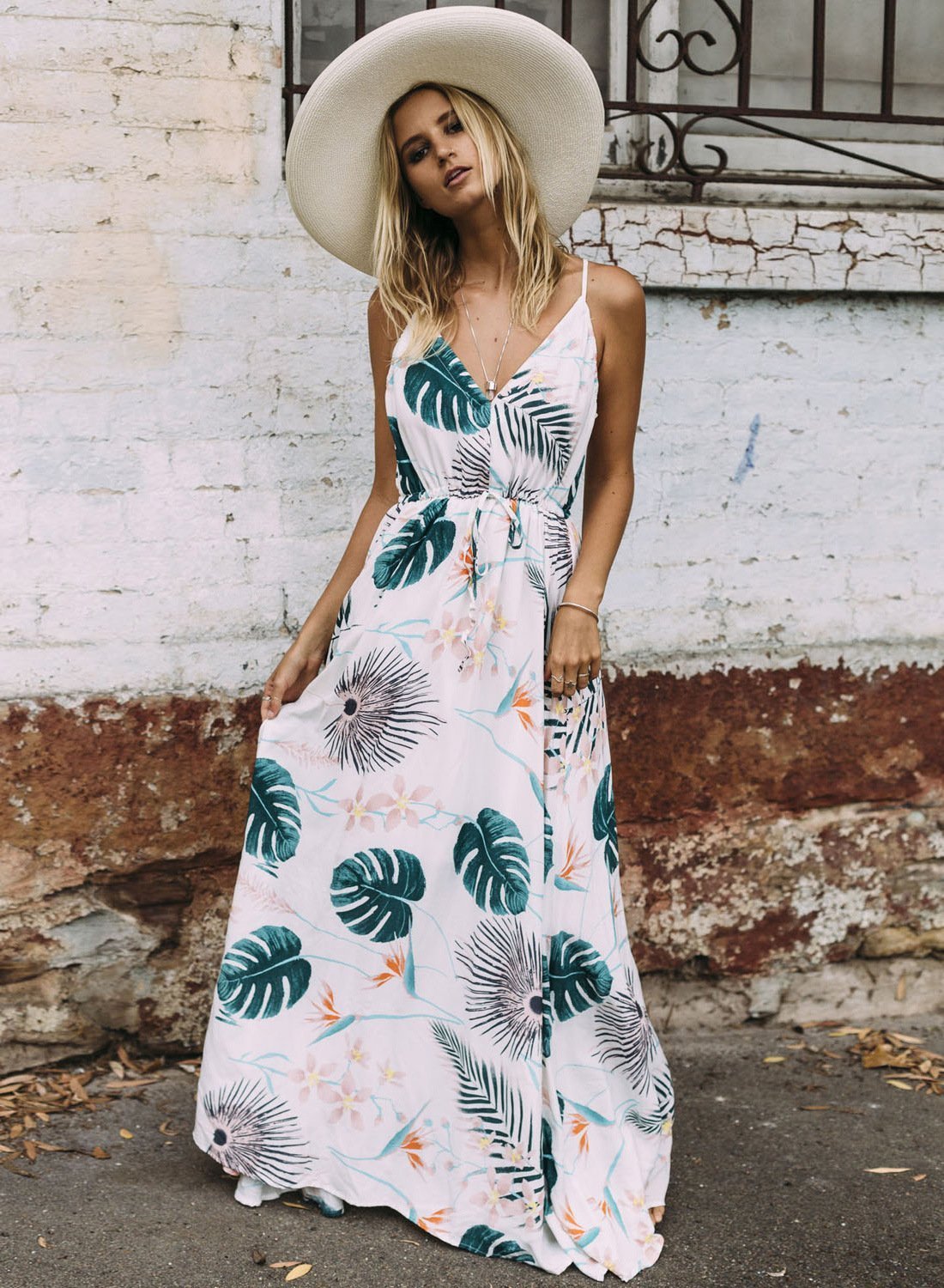 Spaghetti Stripe Printed Beach Bohemia Maxi Dress