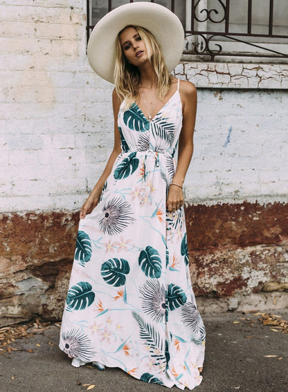 Spaghetti Stripe Printed Beach Bohemia Maxi Dress