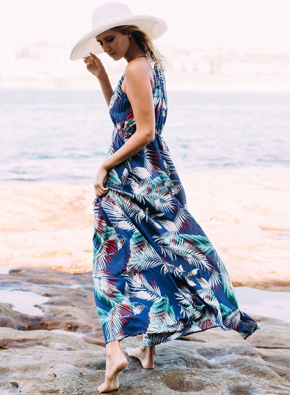 Spaghetti Stripe Printed Beach Bohemia Maxi Dress