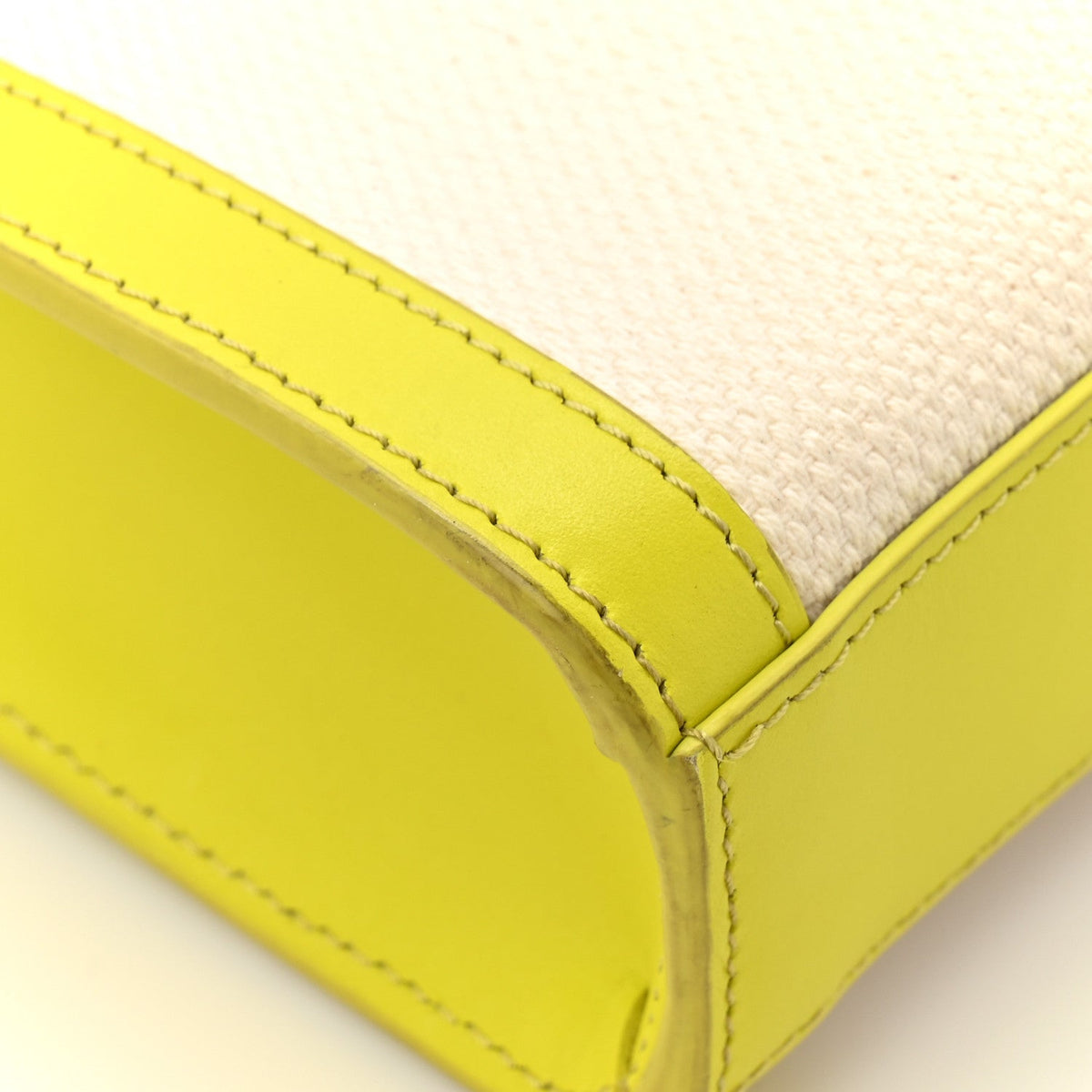 Canvas Calfskin Mini Vertical Cabas Neon Yellow