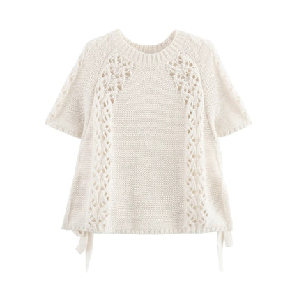 Zumi Chunky Knitted Openwork Design Crop Sweater