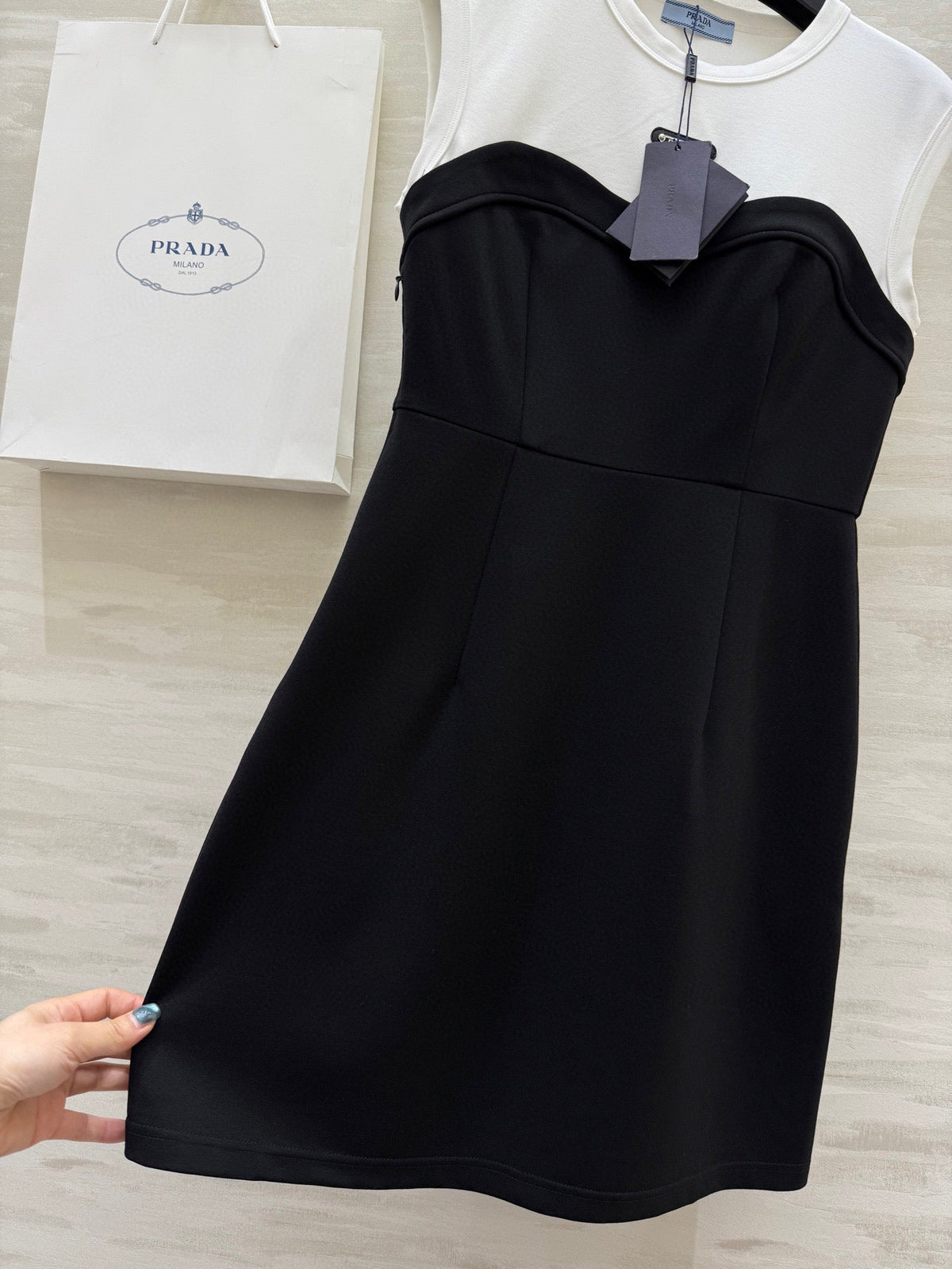 Prada 25 Tube Dress Black mix White Cotton