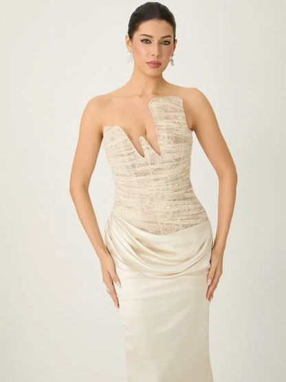 Cecelia Strapless Lace Corset Maxi Dress