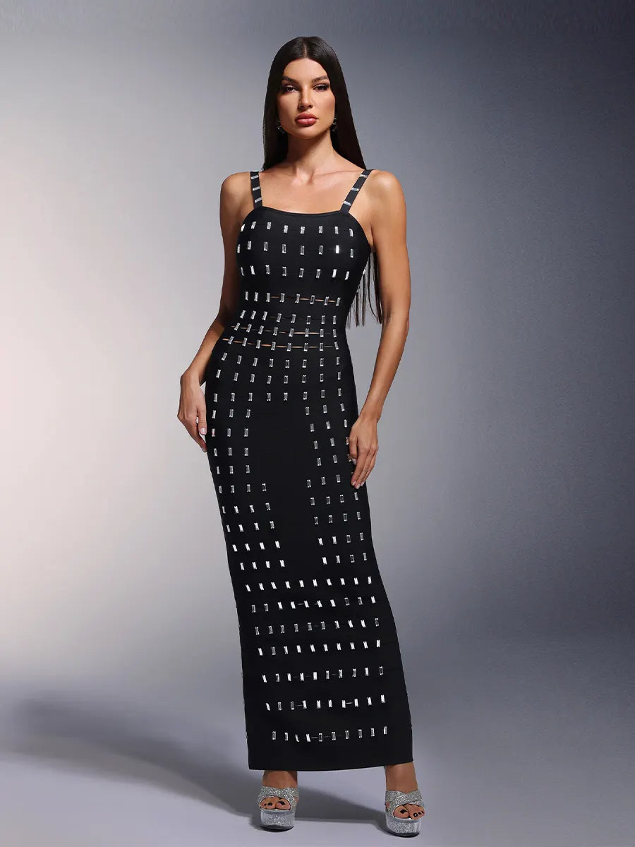 Adelina Hollow Diamond Bandage Maxi Dress