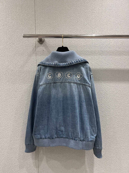 CC 25M Embroidered Lapel Denim Jacket Blue Cotton