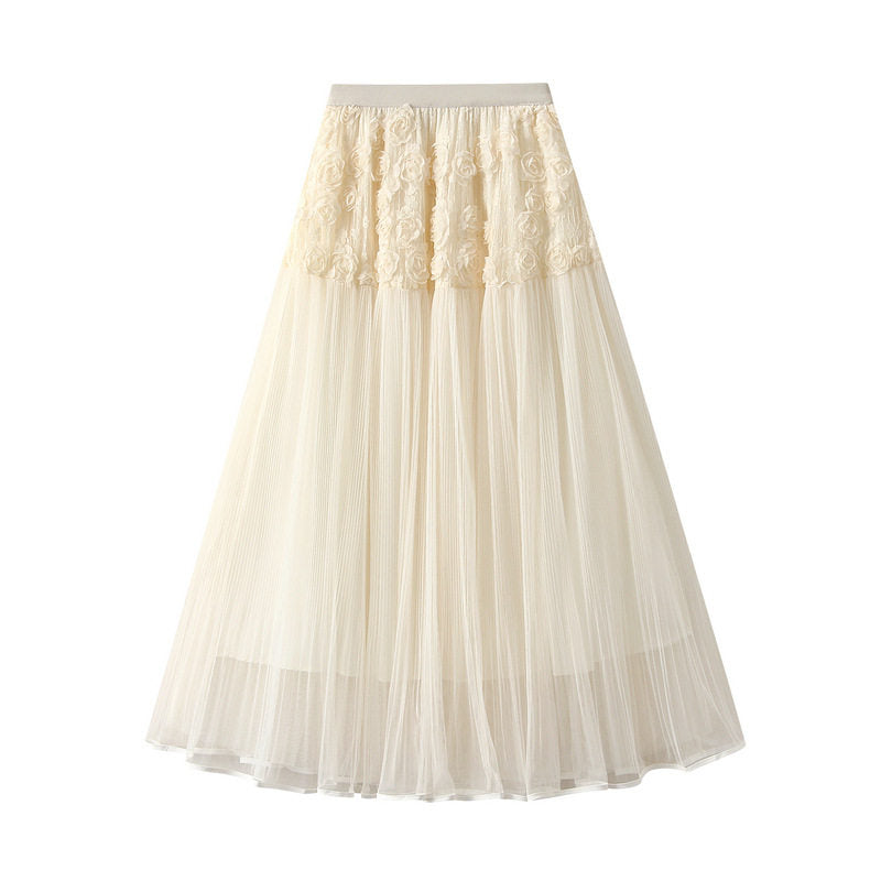 Floral Embellished Tulle Midi Skirt