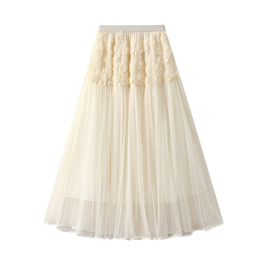 Floral Embellished Tulle Midi Skirt