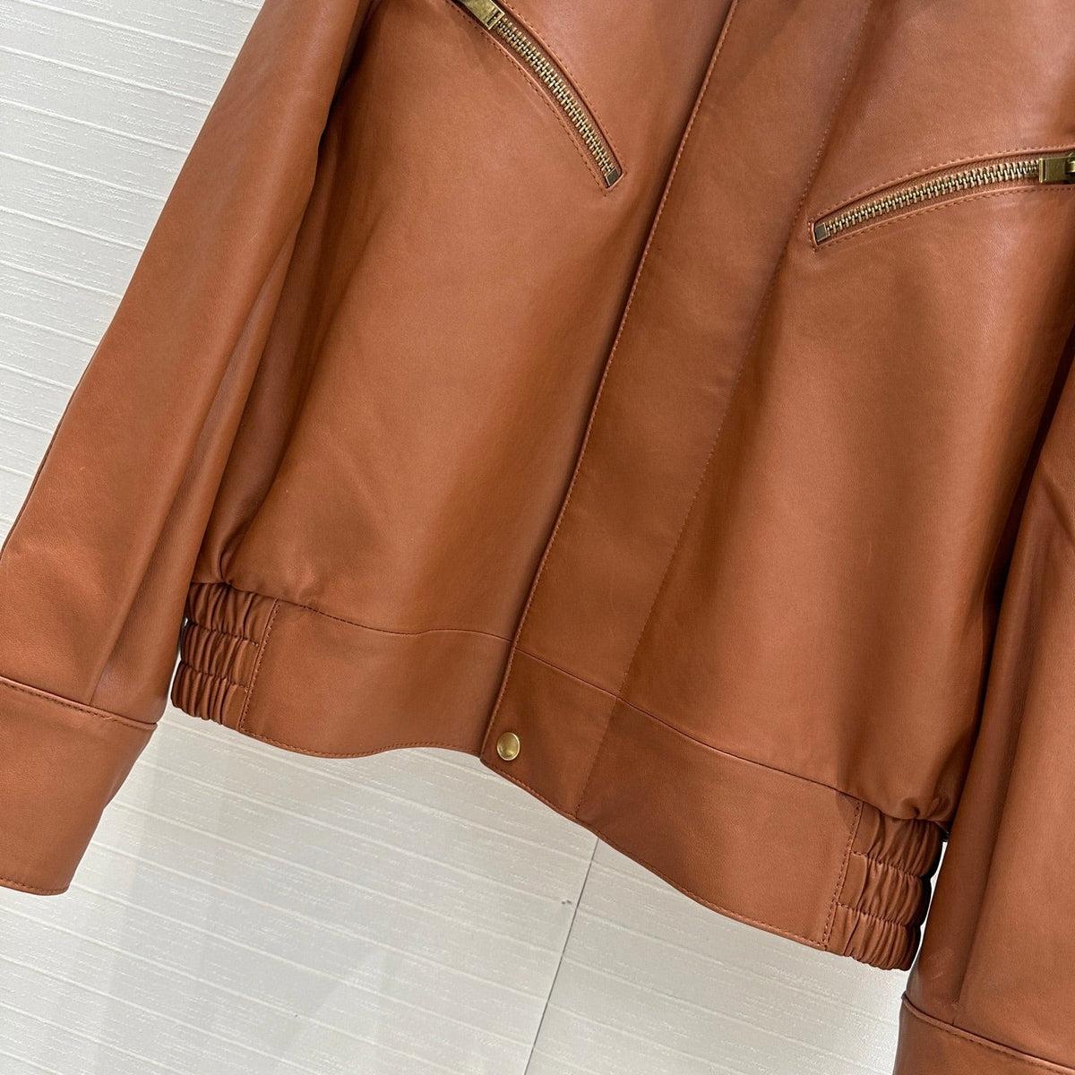 YSL Right-angle Shoulder Silhouette Jacket Brown Lambskin