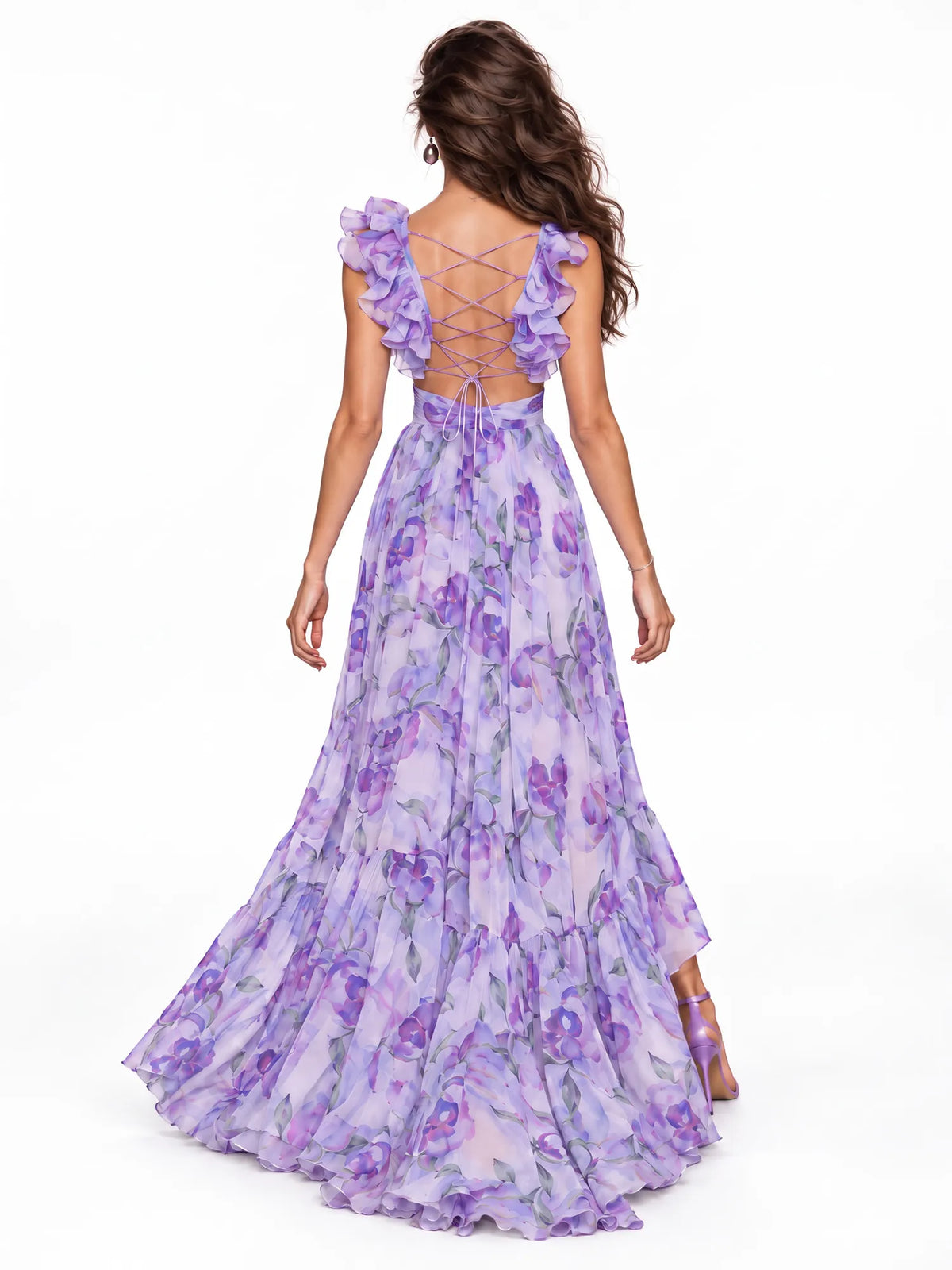 Audrey Floral Draped Maxi Dress In Purple