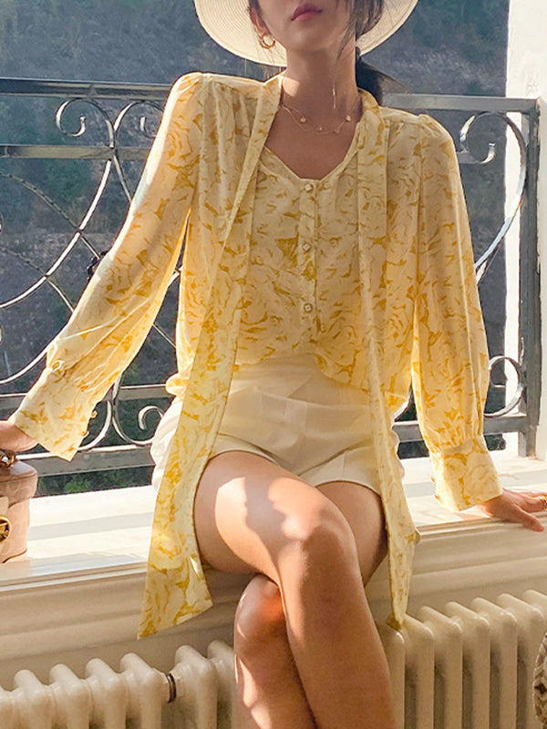 Loose Wrap Bandage Flower Print Blouses&Shirts Tops