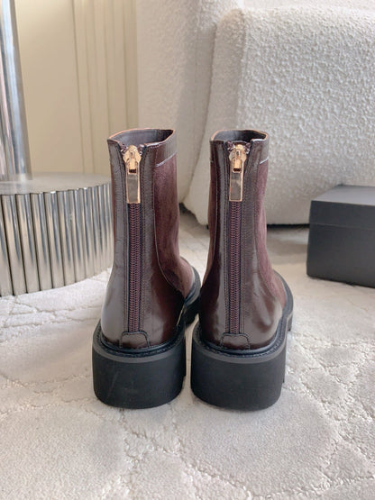 CC New Platform Ankle Boots Dark Burgundy Suede Glossy Sheepskin