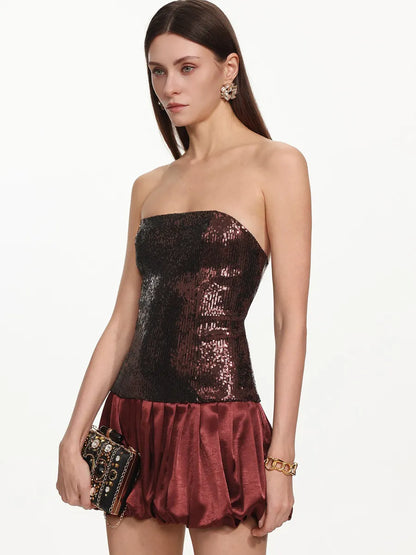 Hadassah Glamorous Contour Strapless Sequin Puffy Mini Dress