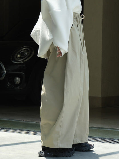 Casual Loose Wide Leg Elastic Waist Solid Color Pants