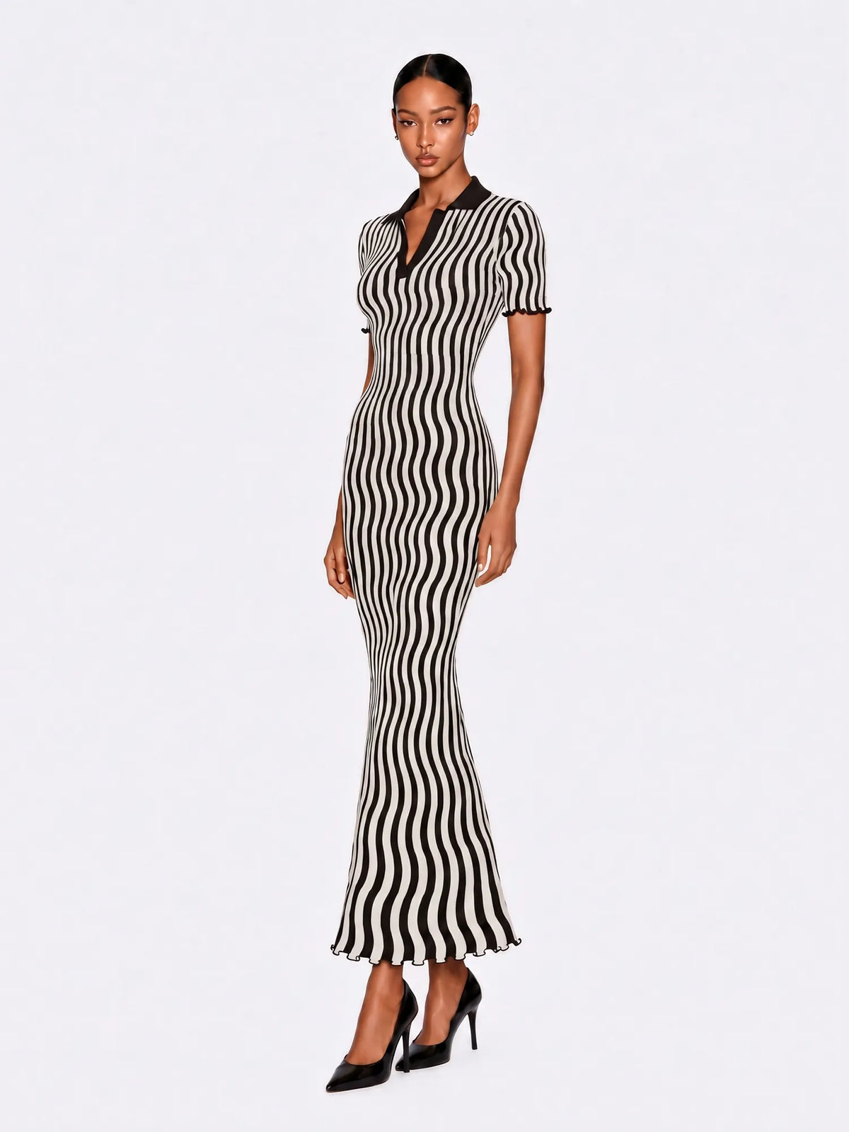 Penelope Knit Striped Fitted Midi Dress