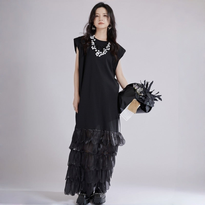 Feather Trim Midi Dress