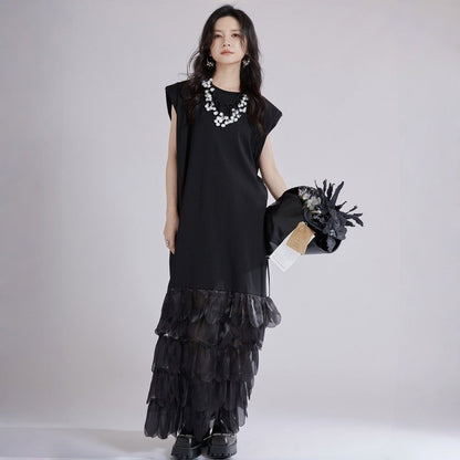 Feather Trim Midi Dress