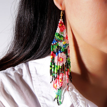 Earwish - Beaded Flag Tassel Earrings - Colorful &amp; Boho