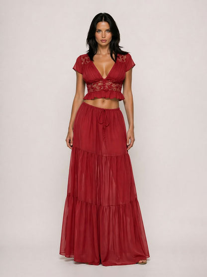 Greta Lace & Chiffon Cardigan Two-Piece Set