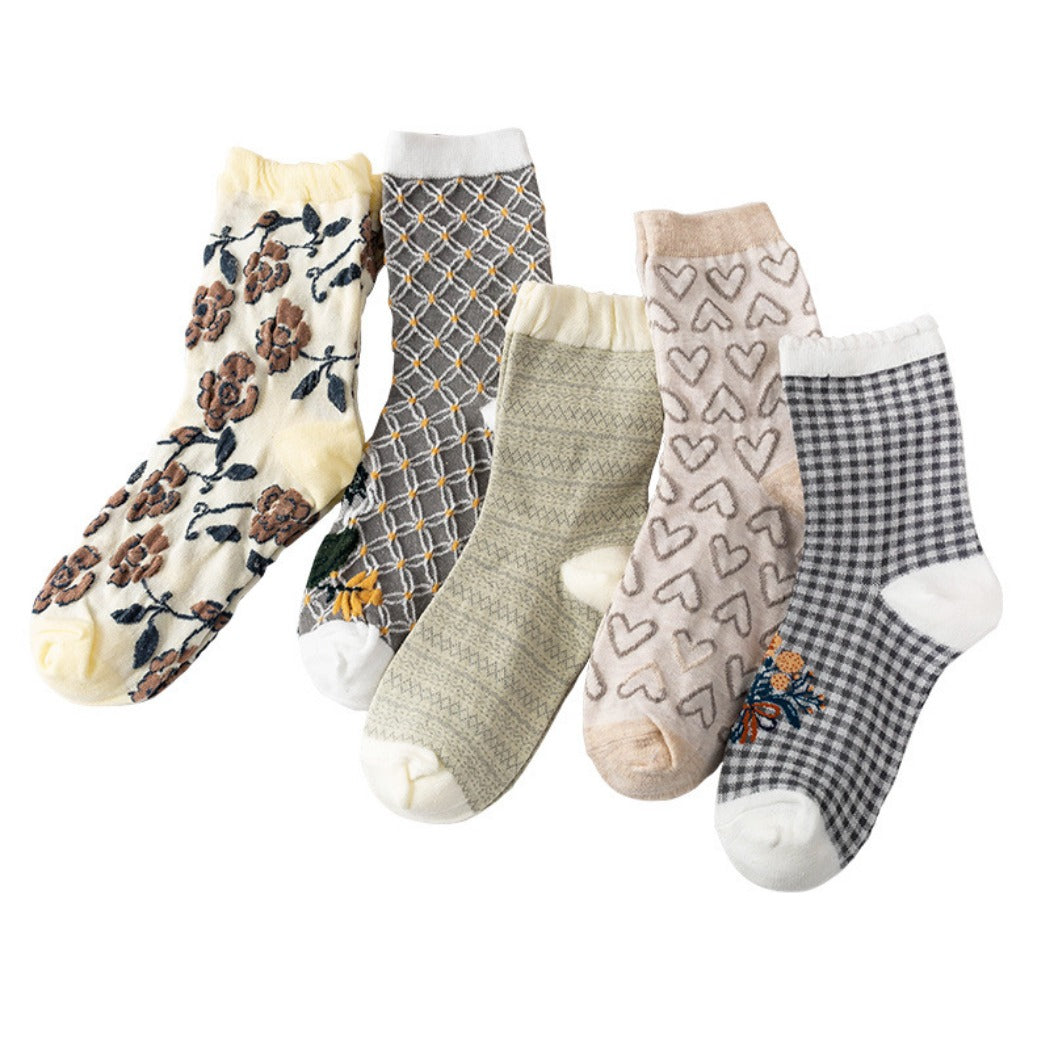 Rufia - Women's Vintage Mid-Calf Quarter Socks - Classsic &amp; Delicate