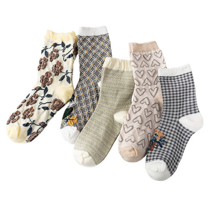 Rufia - Women's Vintage Mid-Calf Quarter Socks - Classsic &amp; Delicate