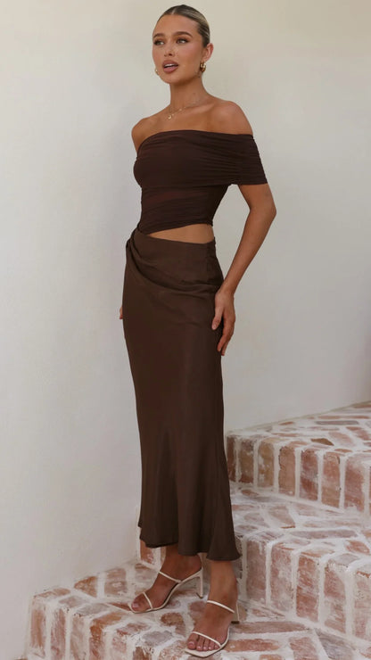 Daena Off Shoulder Maxi Dress - Chocolate
