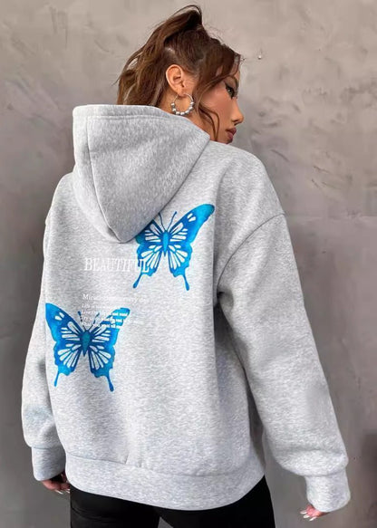 Graphic Hoodie Soft Fabric Butterfly Print