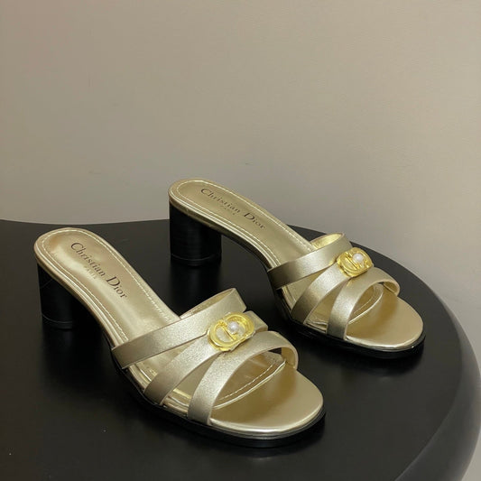CD 26 Chunky Heel Sandals 50 Metallic Gold Leather 593521