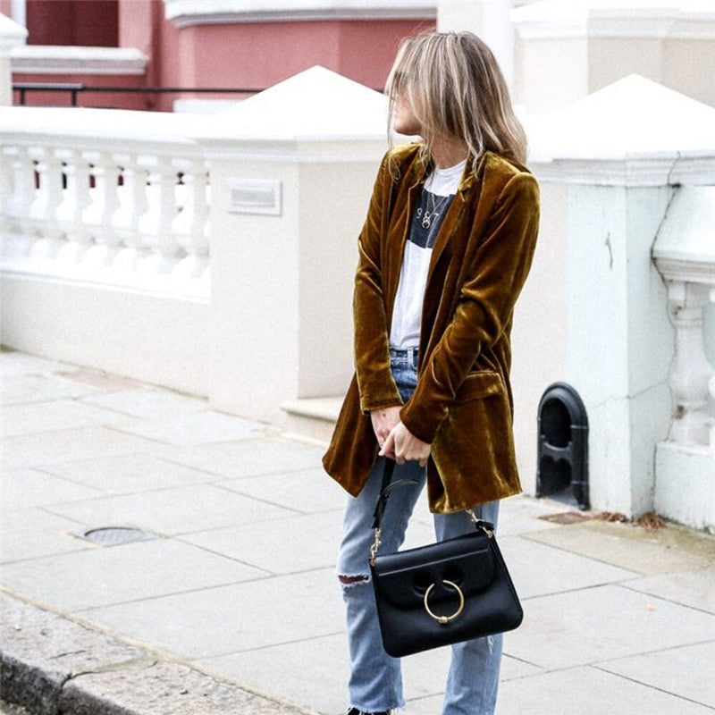 Solid Color Velvet Blazer