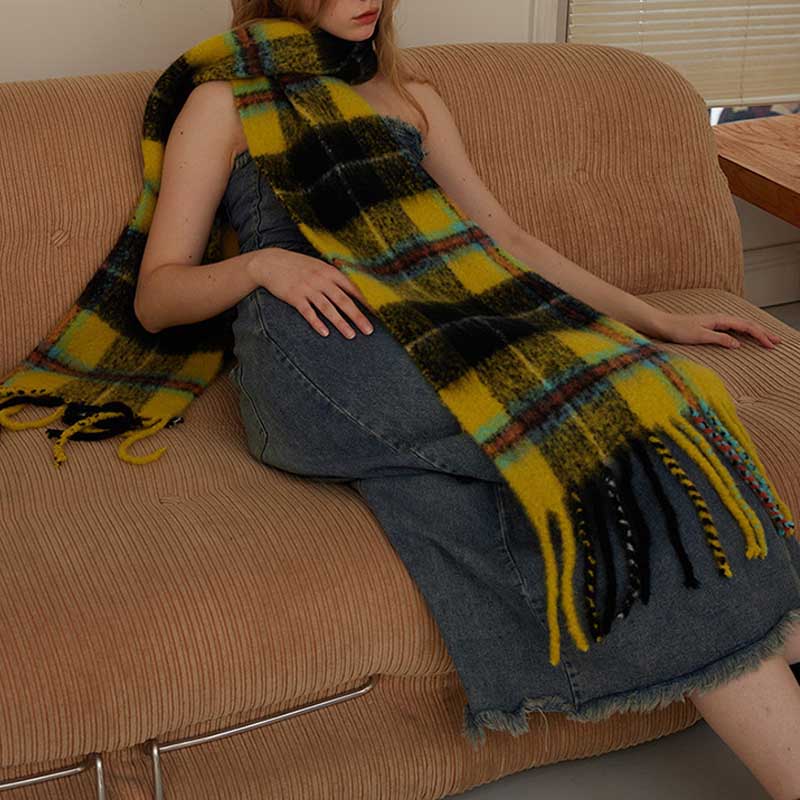 Fall Winter Classic Plaid Tassel Warm Scarf