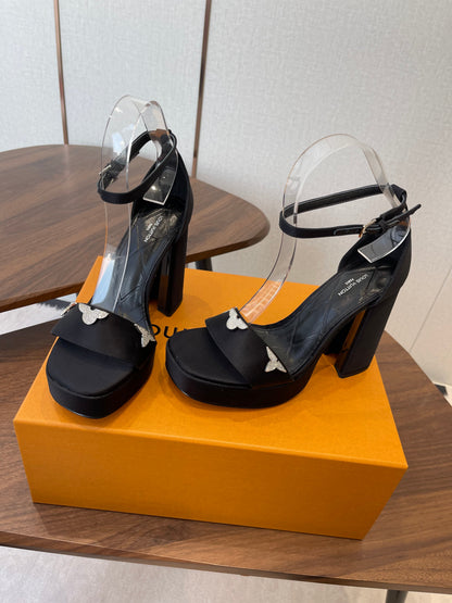LV Swing Platform Sandal 8.5cm Black Satin 578755