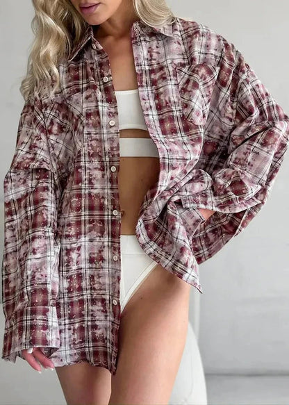 Oversized Plaid Shirt Soft Breathable Fabric
