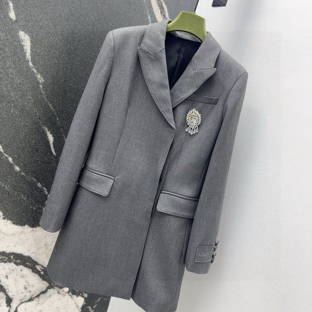 Gucci Suit Jacket Gray Polyester Fiber